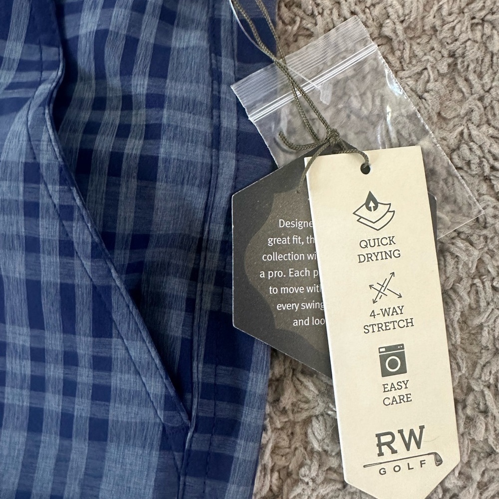 New Men’s Golf Rorie Whelan Shorts Size 32 Blue Plaid - Picture 2 of 5